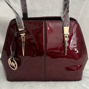 NWT Faux Patent Leather Burgundy Tote with Long Strap